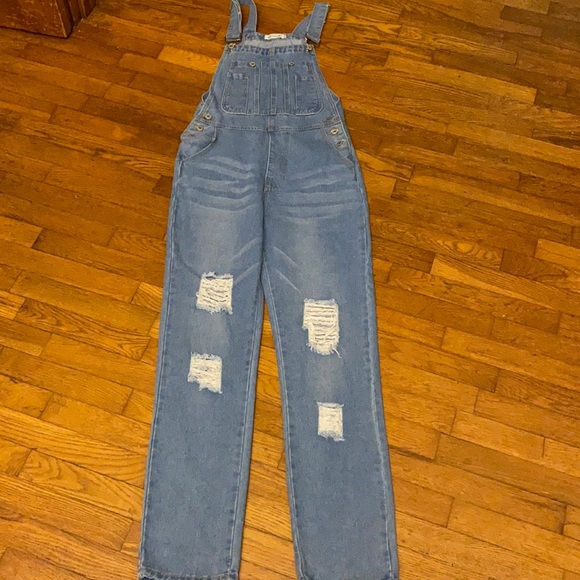 Miss Look distressed jean overalls - Picture 1 of 7